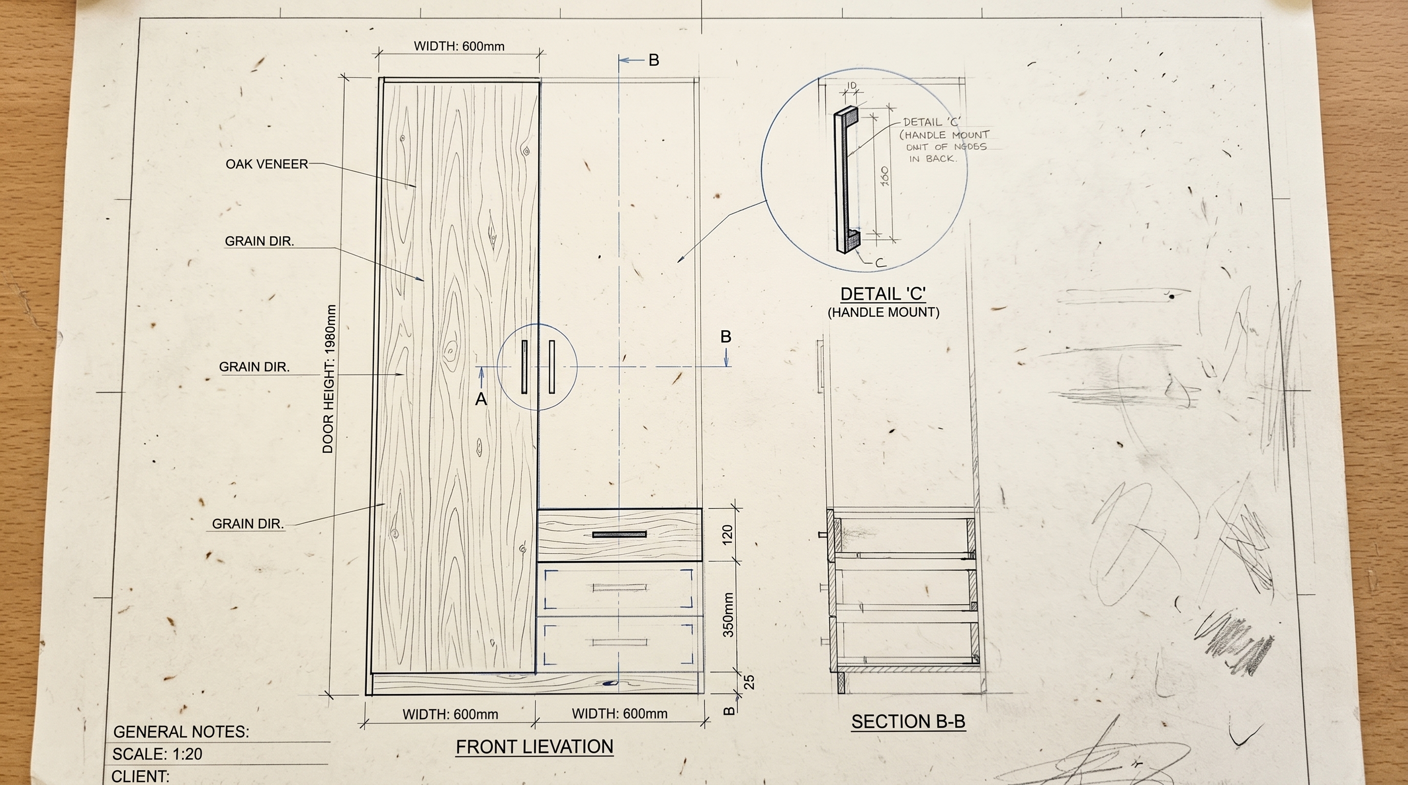 Van schets tot werkelijkheid — technische tekening Houtmarkt